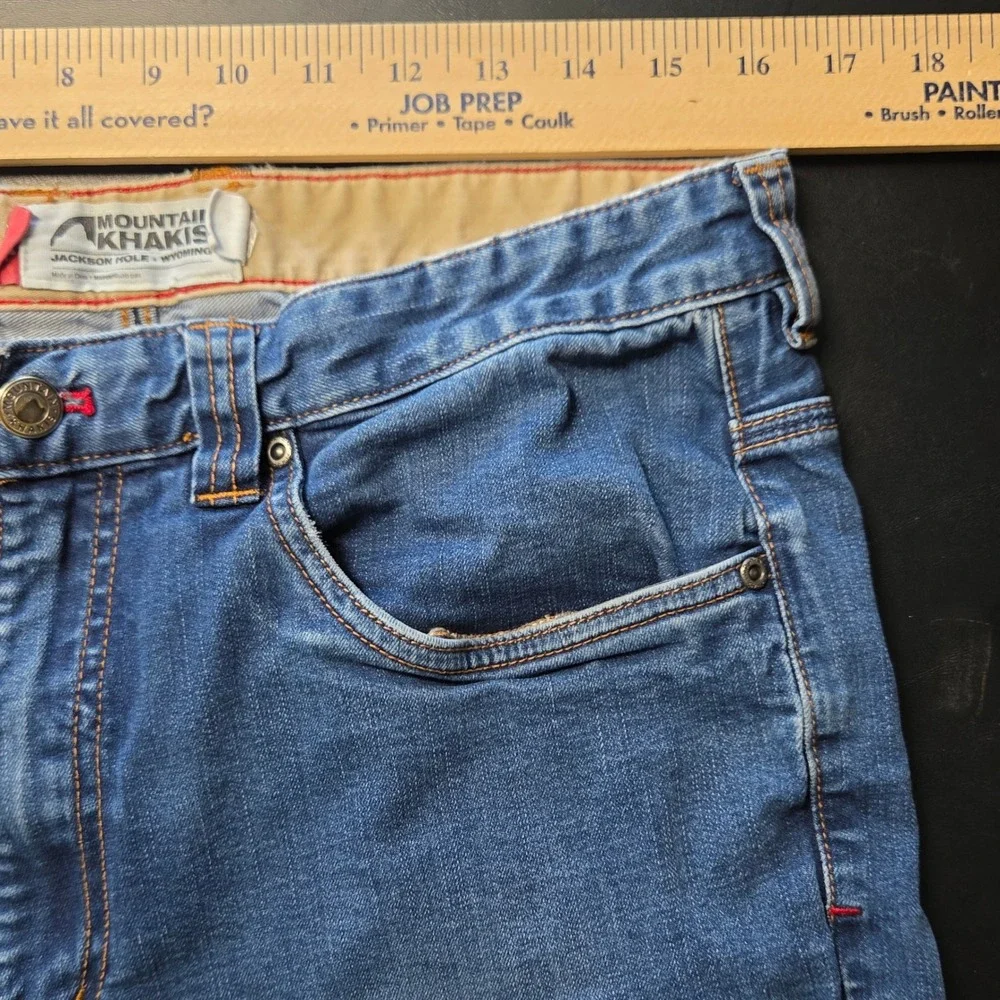 Mountain Khakis Jeans Mens 33x30 Blue Excellent Slim Fit Organic Cotton Rugged